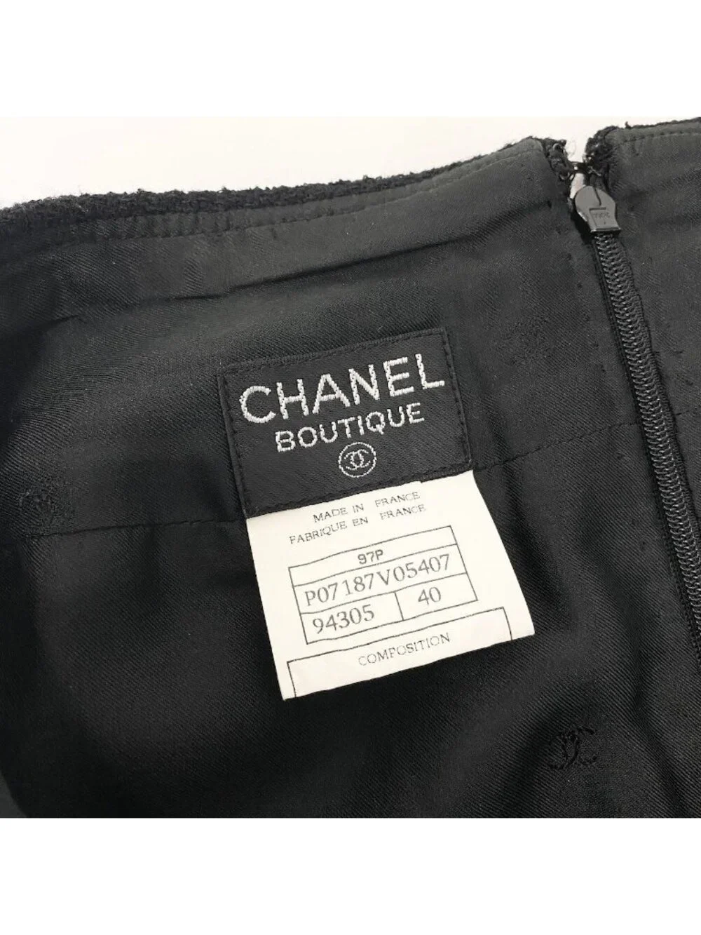 Chanel Boutique Wool Skirt Knee Length Black